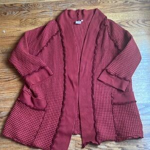 Rustic Red Focus waffle knit cardigan 100% cotton